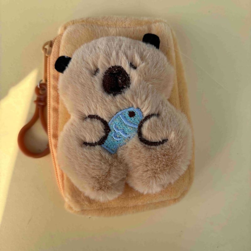 Portofel de monede din pluș Capybara – model Kapibala, stil desen animat, fără căptușeală, depozitare monede