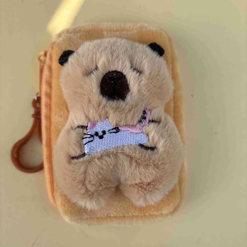 Portofel de monede din pluș Capybara – model Kapibala, stil desen animat, fără căptușeală, depozitare monede