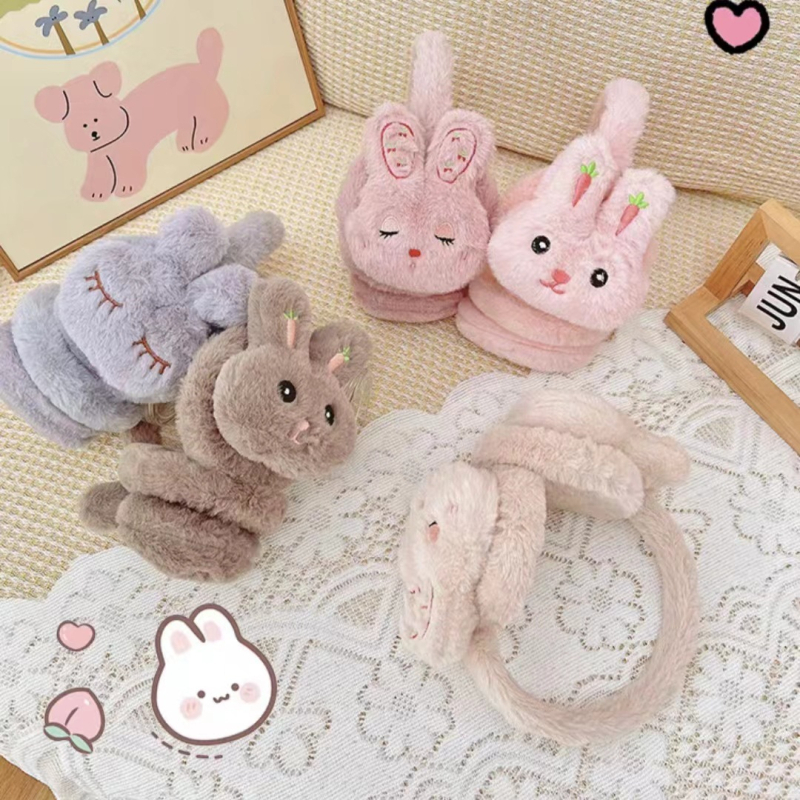 Protecții pentru urechi pentru copii, model desen animat, pluș, calde, iarnă