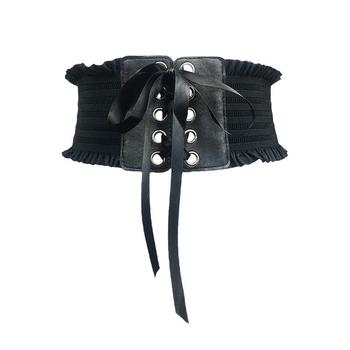 Laiem taljevöö koos tupsude ja pitsiga; elastne PU + pitsiline materjal; mitmekülgne stiil; sobib kõigile aastaaegadele