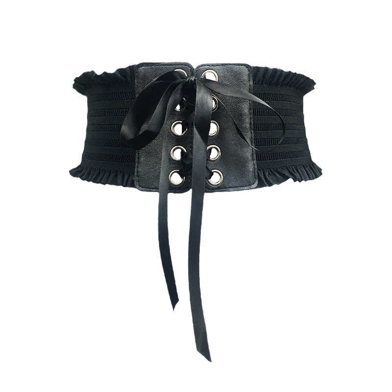 Laiem taljevöö koos tupsude ja pitsiga; elastne PU + pitsiline materjal; mitmekülgne stiil; sobib kõigile aastaaegadele