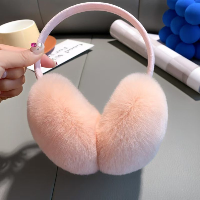 Protecții pentru urechi unisex din blană de iepure Rex, model monocrom, stil de bază versatil, păstrează căldura iarna, primăvara și toamna