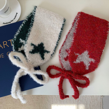 Korejski stil pletene zaštitnike za uši s uzorkom zvjezdice, unisex vuneni, topli i otporni na vjetar, s vezicama, za jesen-zimu putovanja