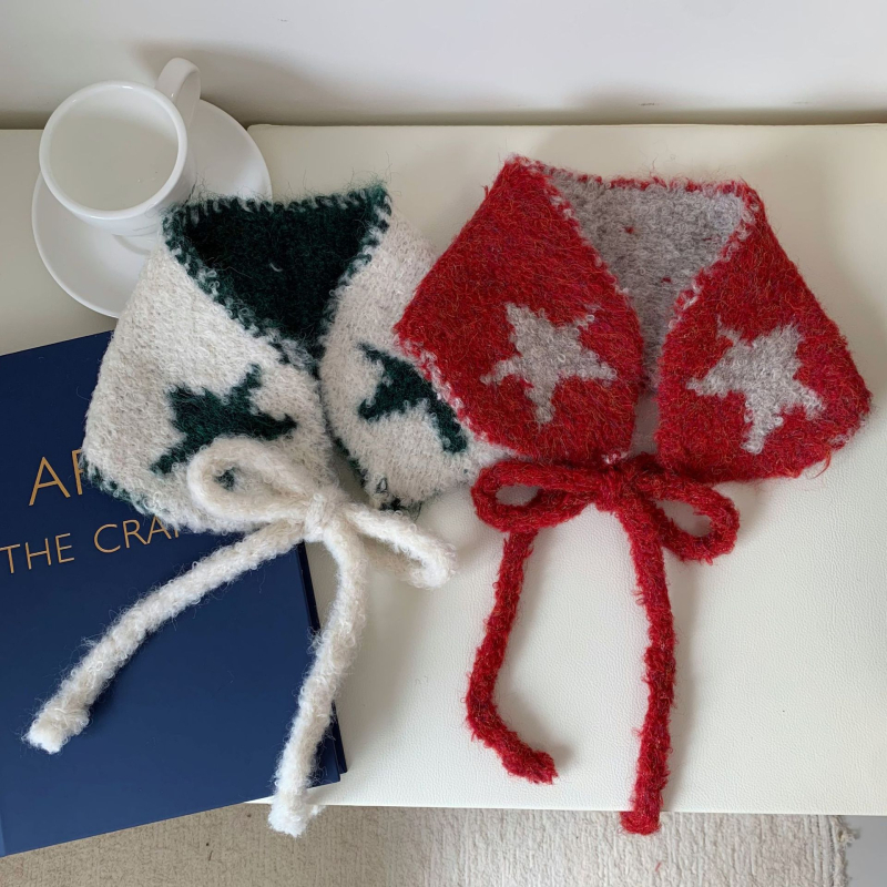 Korejski stil pletene zaštitnike za uši s uzorkom zvjezdice, unisex vuneni, topli i otporni na vjetar, s vezicama, za jesen-zimu putovanja