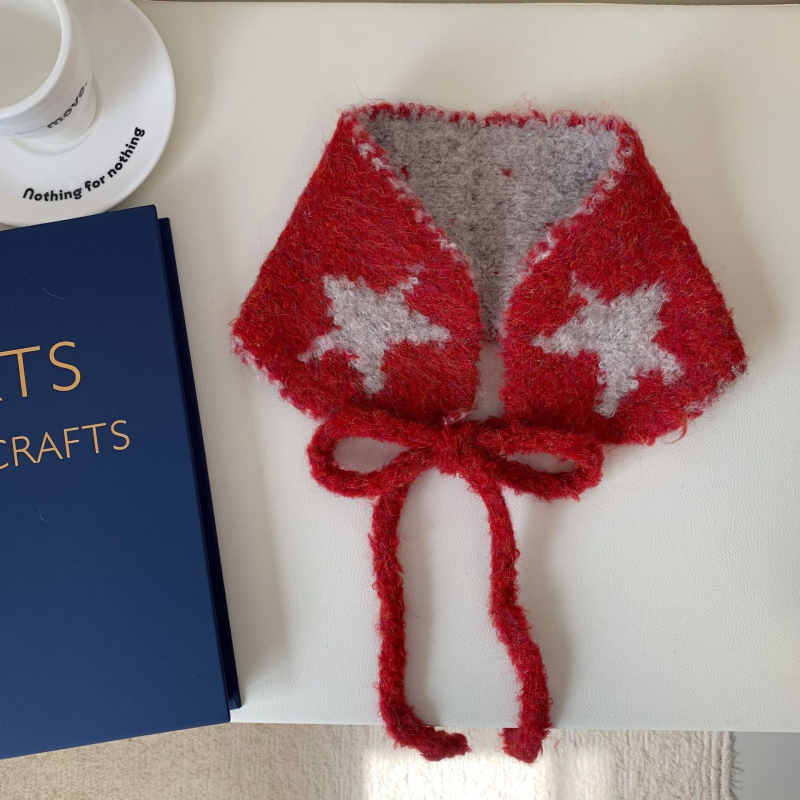 Korejski stil pletene zaštitnike za uši s uzorkom zvjezdice, unisex vuneni, topli i otporni na vjetar, s vezicama, za jesen-zimu putovanja