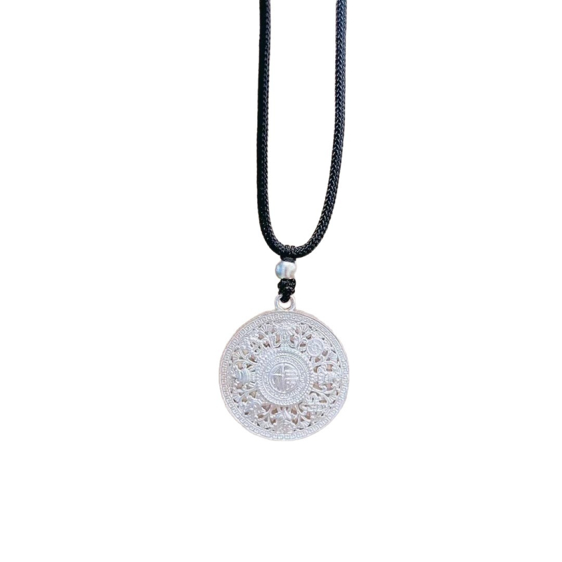 999 sudraba astoņu dārgumu kompasu kulons ar rokām adītu kukurūzas tipa ķēdi, universāls, etnisks stils, garums 41–50 cm