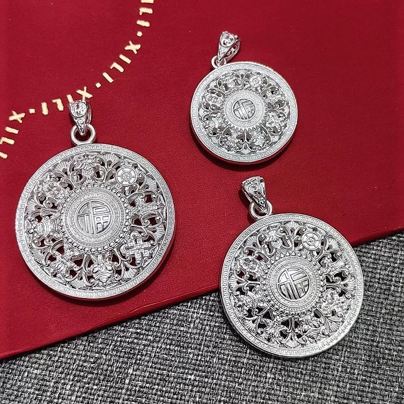 999 sudraba astoņu dārgumu kompasu kulons ar rokām adītu kukurūzas tipa ķēdi, universāls, etnisks stils, garums 41–50 cm