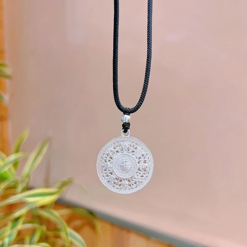 999 sudraba astoņu dārgumu kompasu kulons ar rokām adītu kukurūzas tipa ķēdi, universāls, etnisks stils, garums 41–50 cm