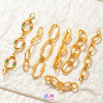 S925 ezüst ovális hosszabbító lánc biztonsági lánccal – DIY ékszerkiegészítő, elektroplatinázott felület, eredeti dizájn, totem minta