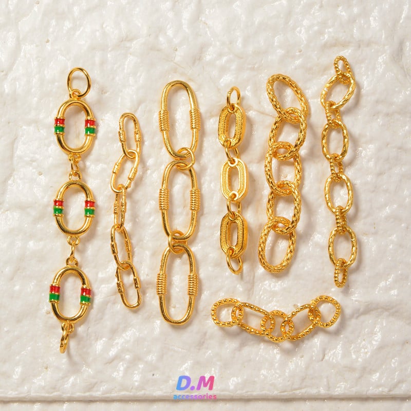 S925 ezüst ovális hosszabbító lánc biztonsági lánccal – DIY ékszerkiegészítő, elektroplatinázott felület, eredeti dizájn, totem minta