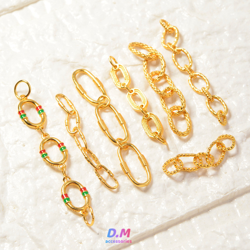 S925 ezüst ovális hosszabbító lánc biztonsági lánccal – DIY ékszerkiegészítő, elektroplatinázott felület, eredeti dizájn, totem minta