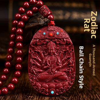Colier cu pandantiv Buddha Amitabha din cinnabar, pentru Anul Tigru, stil medieval, lansare primăvară 2024