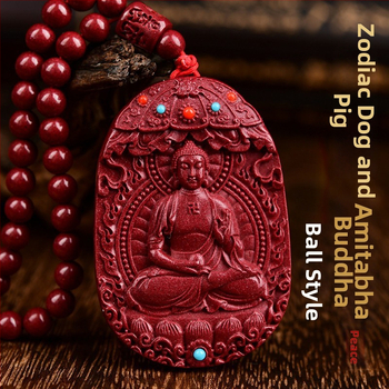 Colier cu pandantiv Buddha Amitabha din cinnabar, pentru Anul Tigru, stil medieval, lansare primăvară 2024