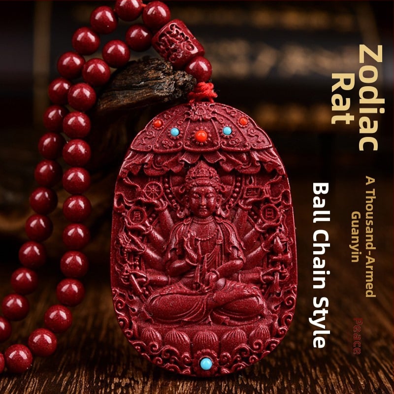 Colier cu pandantiv Buddha Amitabha din cinnabar, pentru Anul Tigru, stil medieval, lansare primăvară 2024