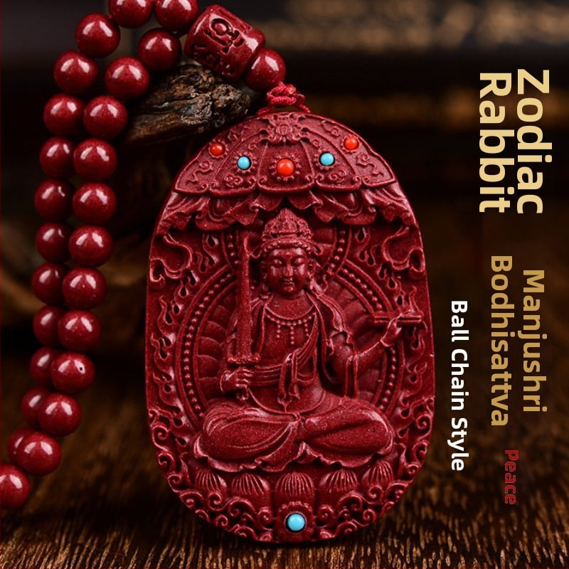 Colier cu pandantiv Buddha Amitabha din cinnabar, pentru Anul Tigru, stil medieval, lansare primăvară 2024