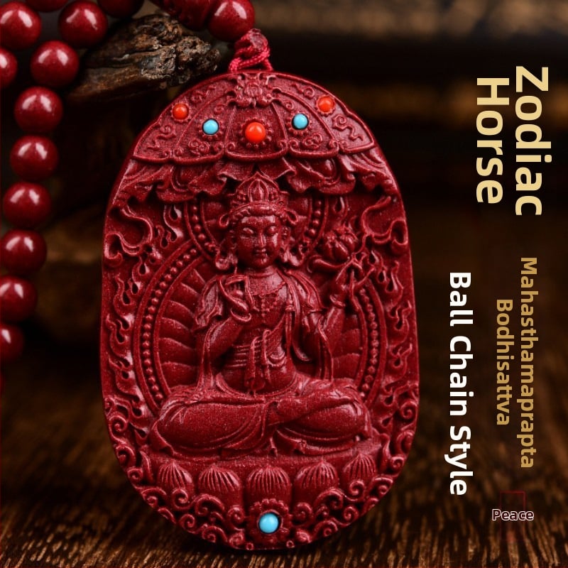 Colier cu pandantiv Buddha Amitabha din cinnabar, pentru Anul Tigru, stil medieval, lansare primăvară 2024