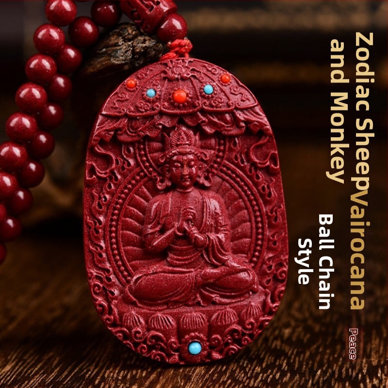 Colier cu pandantiv Buddha Amitabha din cinnabar, pentru Anul Tigru, stil medieval, lansare primăvară 2024