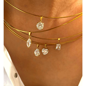 Naiste roostevabast terasest kaelakee geomeetrilise kujundusega, zirkon ripats, madu kett