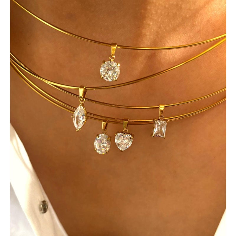 Naiste roostevabast terasest kaelakee geomeetrilise kujundusega, zirkon ripats, madu kett