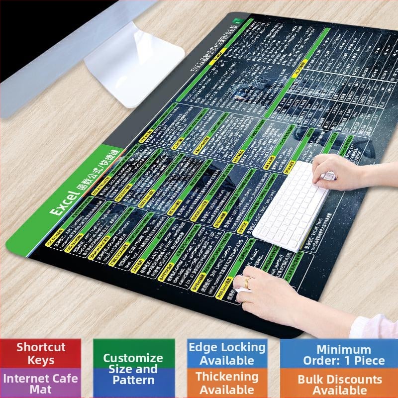 Настолна подложка за бюро с клавишни комбинации за Excel – гумена, едностранна, антиплъзгаща, печатано лого, OEM персонализация