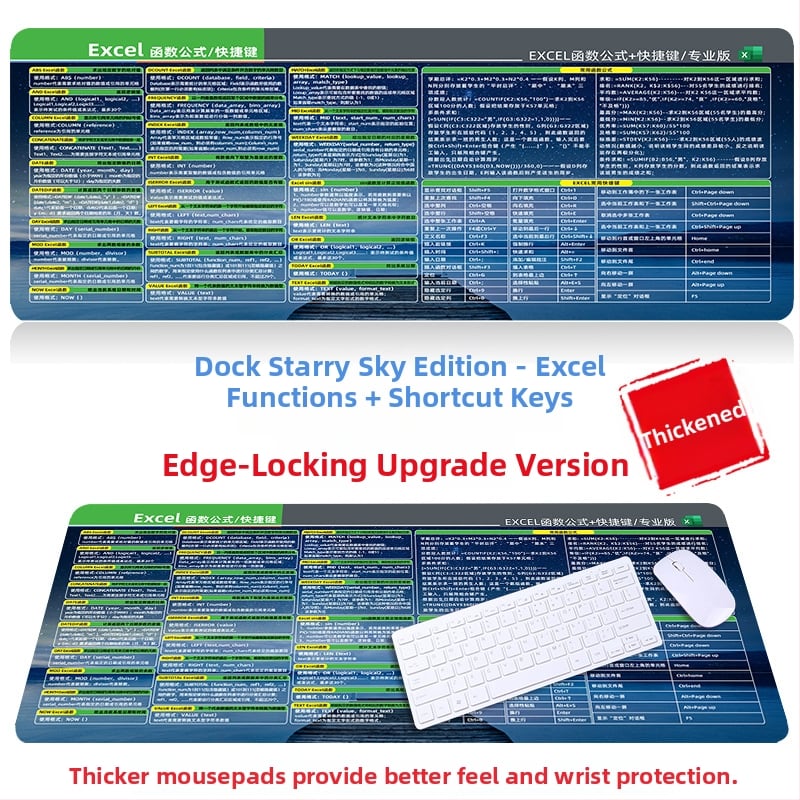 Настолна подложка за бюро с клавишни комбинации за Excel – гумена, едностранна, антиплъзгаща, печатано лого, OEM персонализация