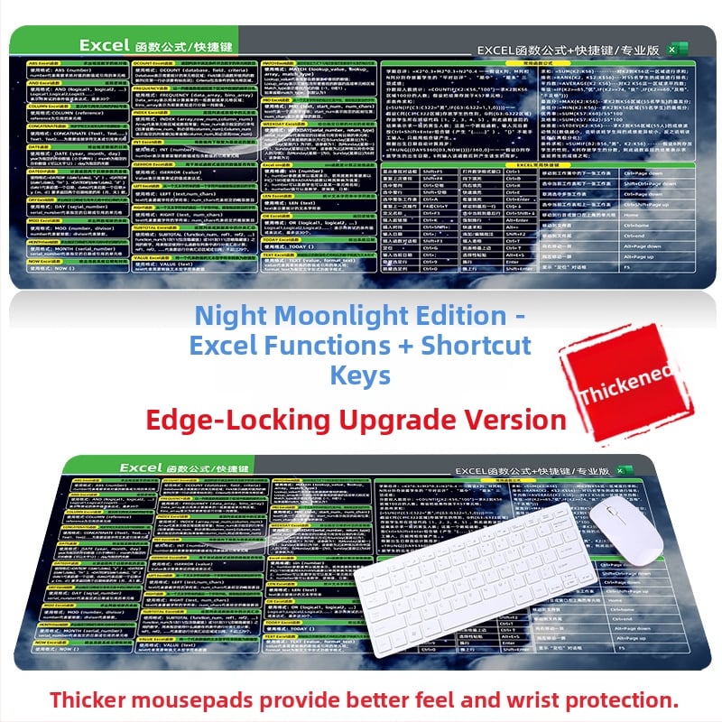 Настолна подложка за бюро с клавишни комбинации за Excel – гумена, едностранна, антиплъзгаща, печатано лого, OEM персонализация