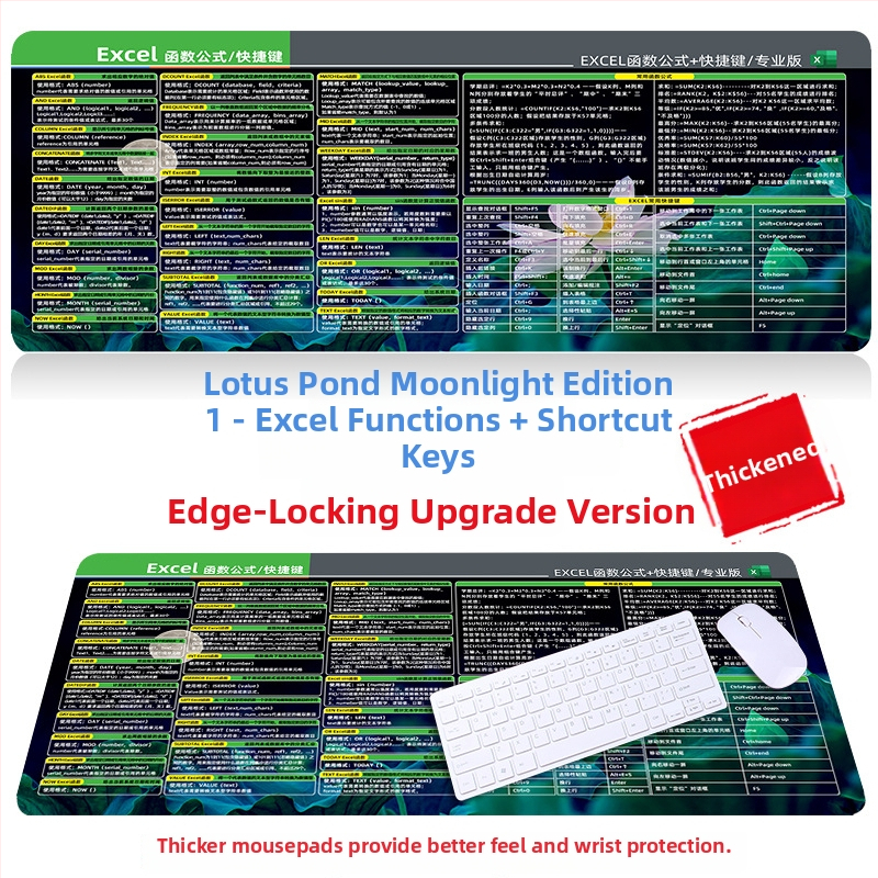 Настолна подложка за бюро с клавишни комбинации за Excel – гумена, едностранна, антиплъзгаща, печатано лого, OEM персонализация