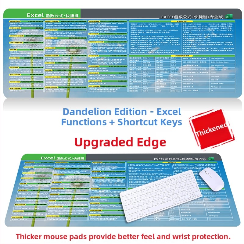 Настолна подложка за бюро с клавишни комбинации за Excel – гумена, едностранна, антиплъзгаща, печатано лого, OEM персонализация