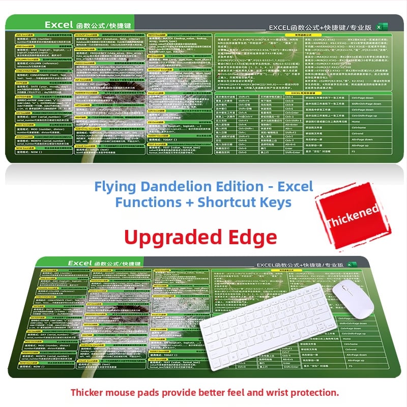 Настолна подложка за бюро с клавишни комбинации за Excel – гумена, едностранна, антиплъзгаща, печатано лого, OEM персонализация