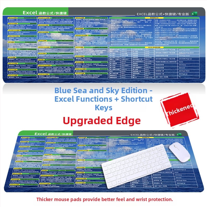 Настолна подложка за бюро с клавишни комбинации за Excel – гумена, едностранна, антиплъзгаща, печатано лого, OEM персонализация