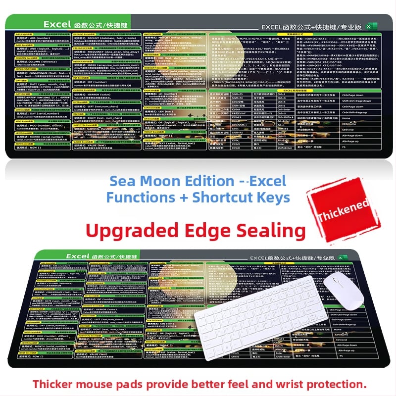 Настолна подложка за бюро с клавишни комбинации за Excel – гумена, едностранна, антиплъзгаща, печатано лого, OEM персонализация