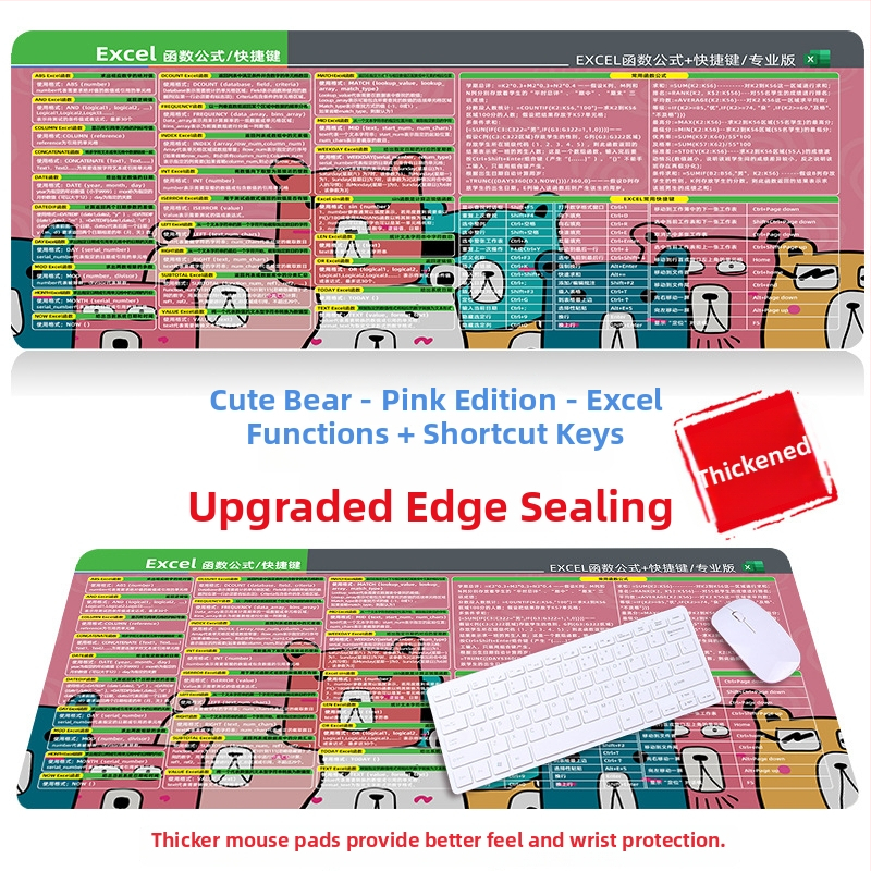 Настолна подложка за бюро с клавишни комбинации за Excel – гумена, едностранна, антиплъзгаща, печатано лого, OEM персонализация