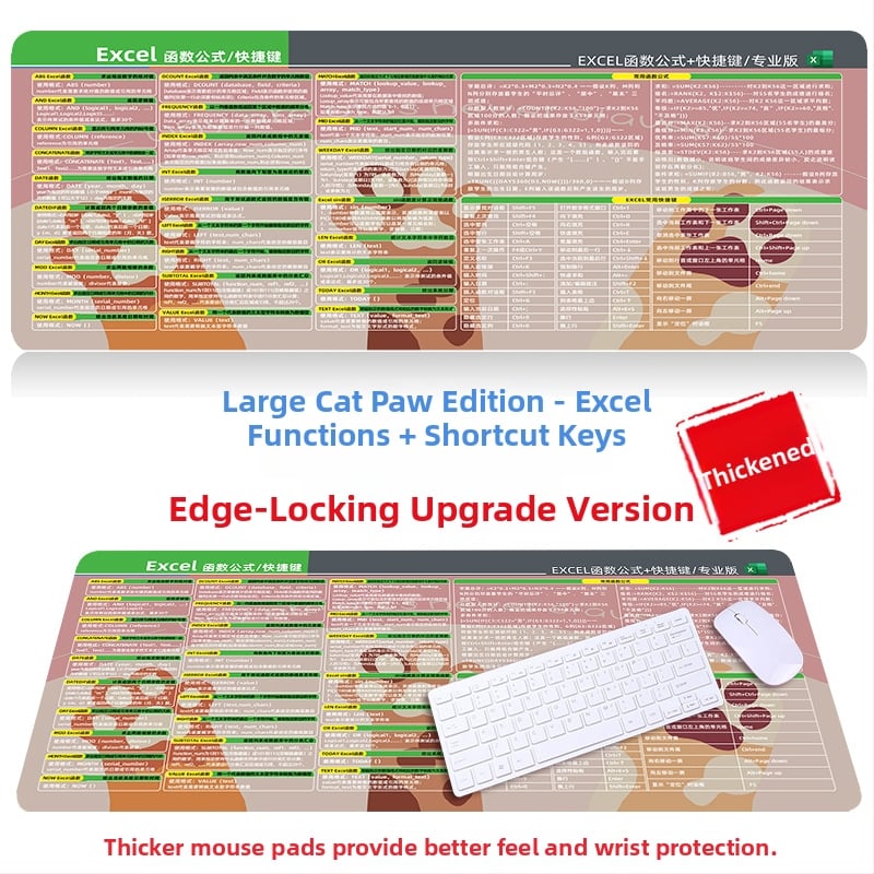 Настолна подложка за бюро с клавишни комбинации за Excel – гумена, едностранна, антиплъзгаща, печатано лого, OEM персонализация