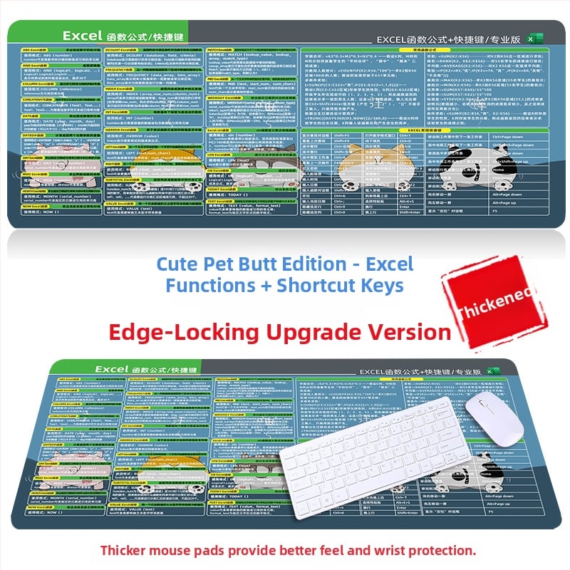 Настолна подложка за бюро с клавишни комбинации за Excel – гумена, едностранна, антиплъзгаща, печатано лого, OEM персонализация