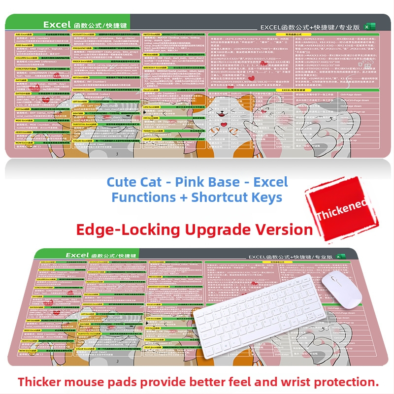 Настолна подложка за бюро с клавишни комбинации за Excel – гумена, едностранна, антиплъзгаща, печатано лого, OEM персонализация