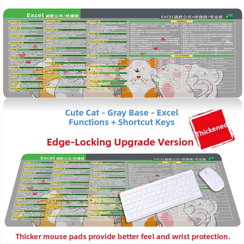 Настолна подложка за бюро с клавишни комбинации за Excel – гумена, едностранна, антиплъзгаща, печатано лого, OEM персонализация