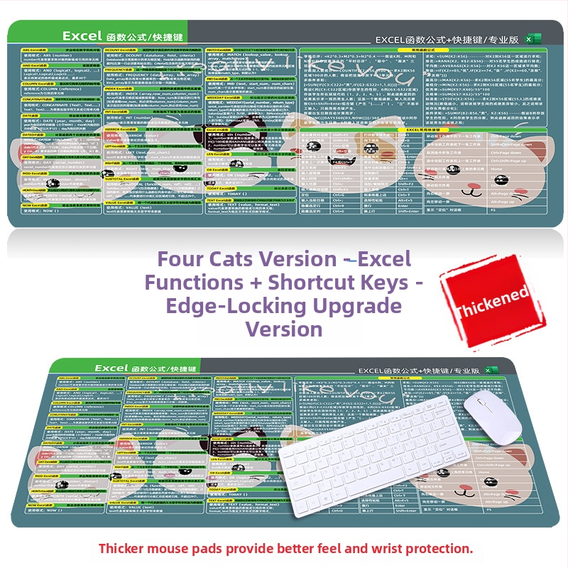 Настолна подложка за бюро с клавишни комбинации за Excel – гумена, едностранна, антиплъзгаща, печатано лого, OEM персонализация