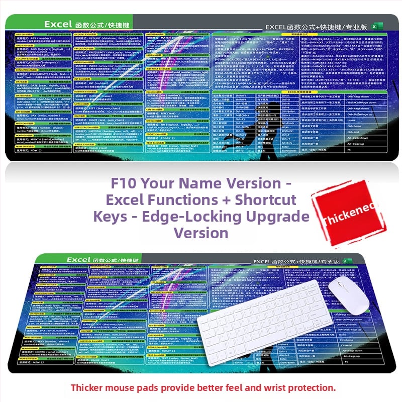 Настолна подложка за бюро с клавишни комбинации за Excel – гумена, едностранна, антиплъзгаща, печатано лого, OEM персонализация
