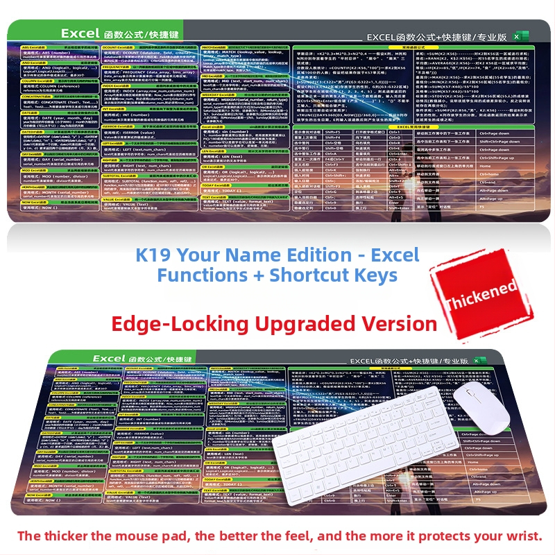 Настолна подложка за бюро с клавишни комбинации за Excel – гумена, едностранна, антиплъзгаща, печатано лого, OEM персонализация