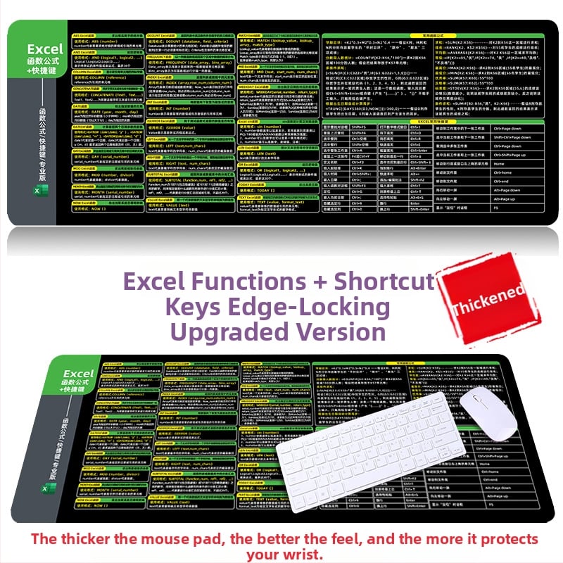Настолна подложка за бюро с клавишни комбинации за Excel – гумена, едностранна, антиплъзгаща, печатано лого, OEM персонализация