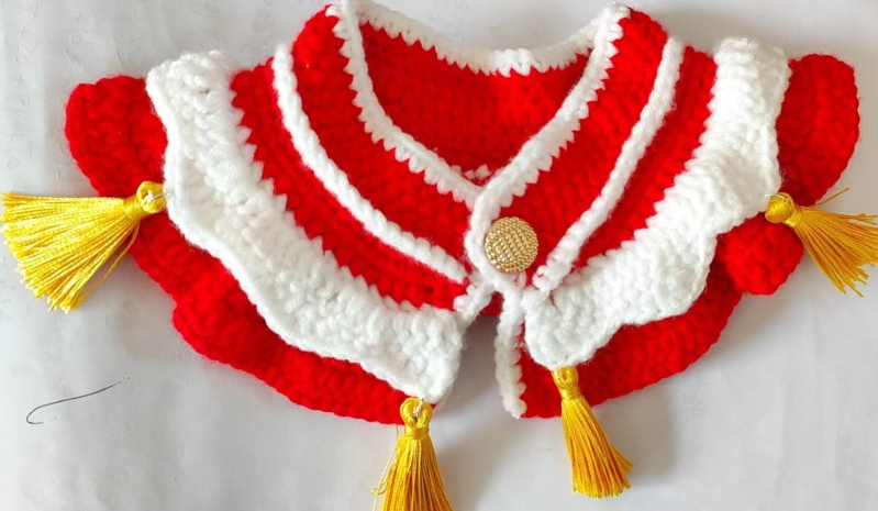 Kaķu un suņu adījuma kaklasaite — karikatūras raksts, Materiāls: zīda zieds, Universāla izmantošana, Svars 100 g, Ziemassvētku dizains