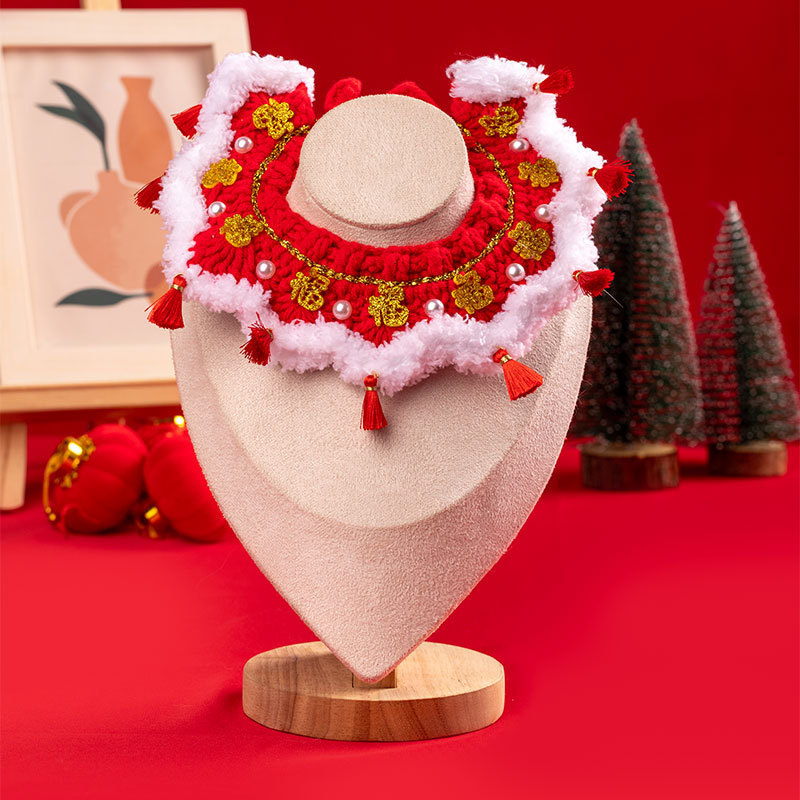 Kaķu un suņu adījuma kaklasaite — karikatūras raksts, Materiāls: zīda zieds, Universāla izmantošana, Svars 100 g, Ziemassvētku dizains