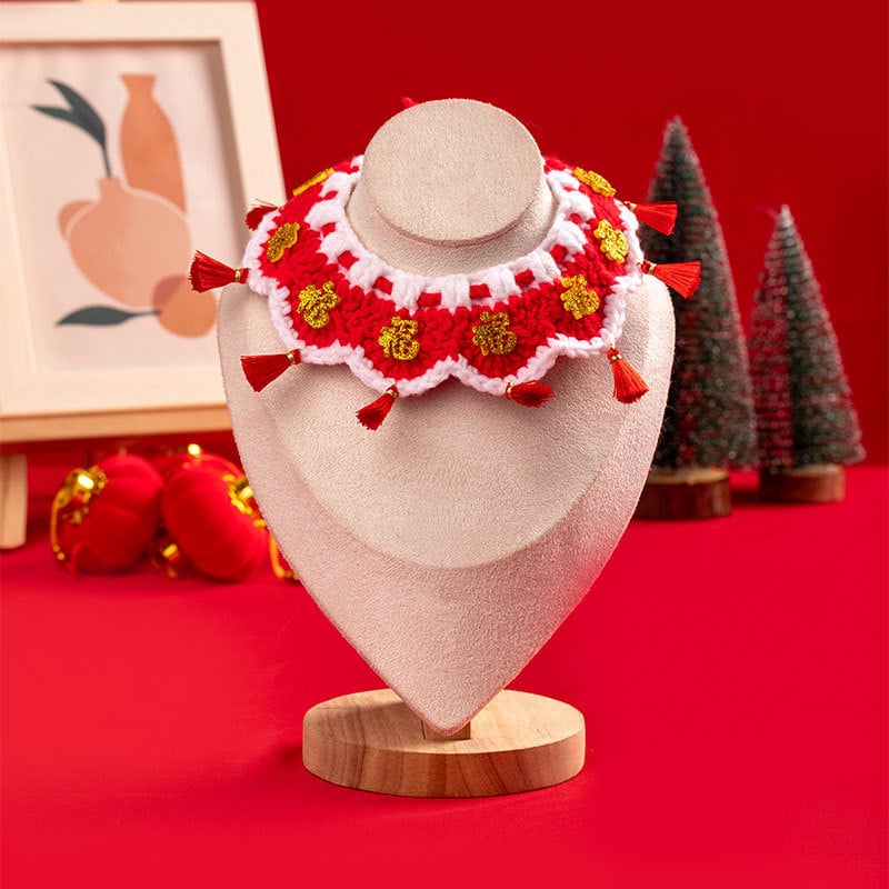 Kaķu un suņu adījuma kaklasaite — karikatūras raksts, Materiāls: zīda zieds, Universāla izmantošana, Svars 100 g, Ziemassvētku dizains