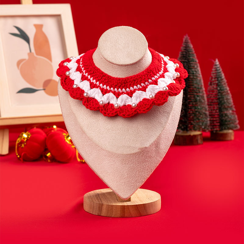 Kaķu un suņu adījuma kaklasaite — karikatūras raksts, Materiāls: zīda zieds, Universāla izmantošana, Svars 100 g, Ziemassvētku dizains