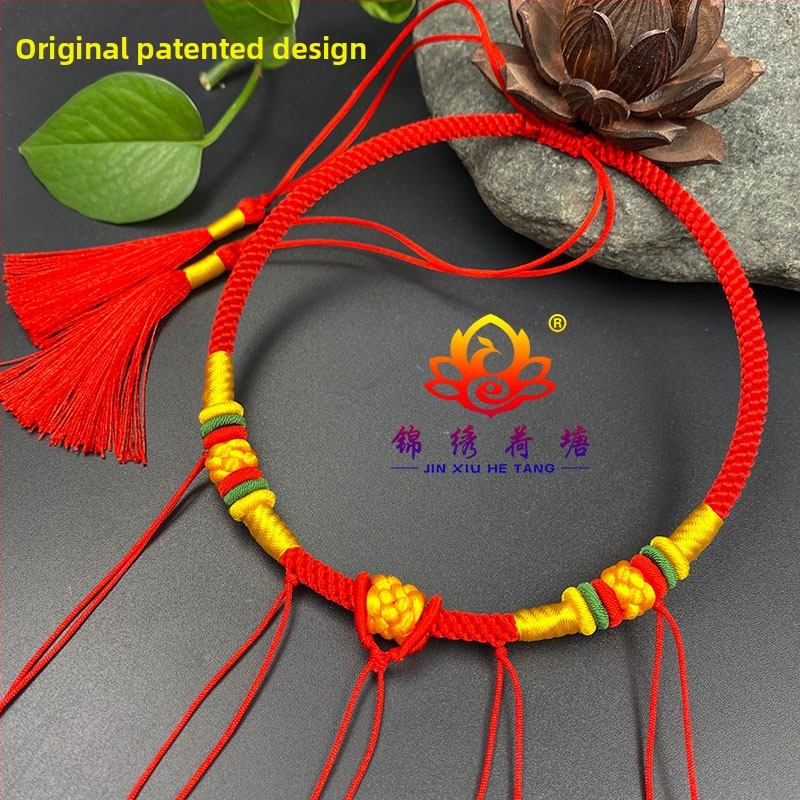 Bērnu kaklarota, rokām austā no sajaukta materiāla, sudraba 925 kulons, parasta ķēde, Ķīnas stils