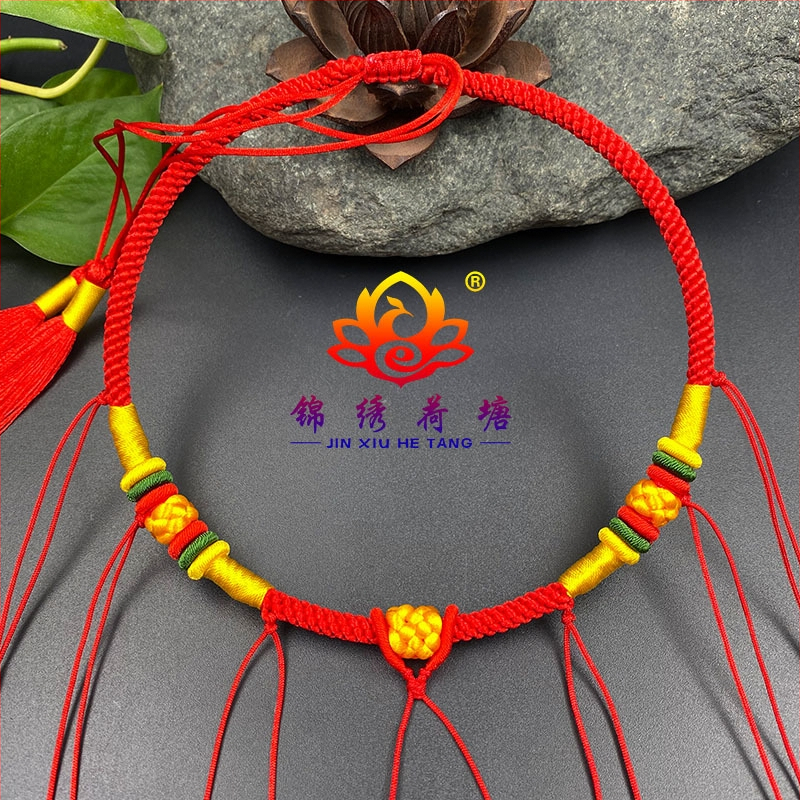 Bērnu kaklarota, rokām austā no sajaukta materiāla, sudraba 925 kulons, parasta ķēde, Ķīnas stils