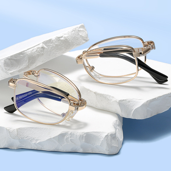 Sklopive naočale za čitanje s anti-plavim svjetlom, staklene leće visoke jasnoće, metalni okvir, model 818, PD 48-20-135