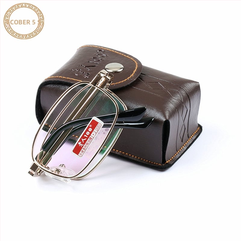 Sklopive naočale za čitanje s anti-plavim svjetlom, staklene leće visoke jasnoće, metalni okvir, model 818, PD 48-20-135