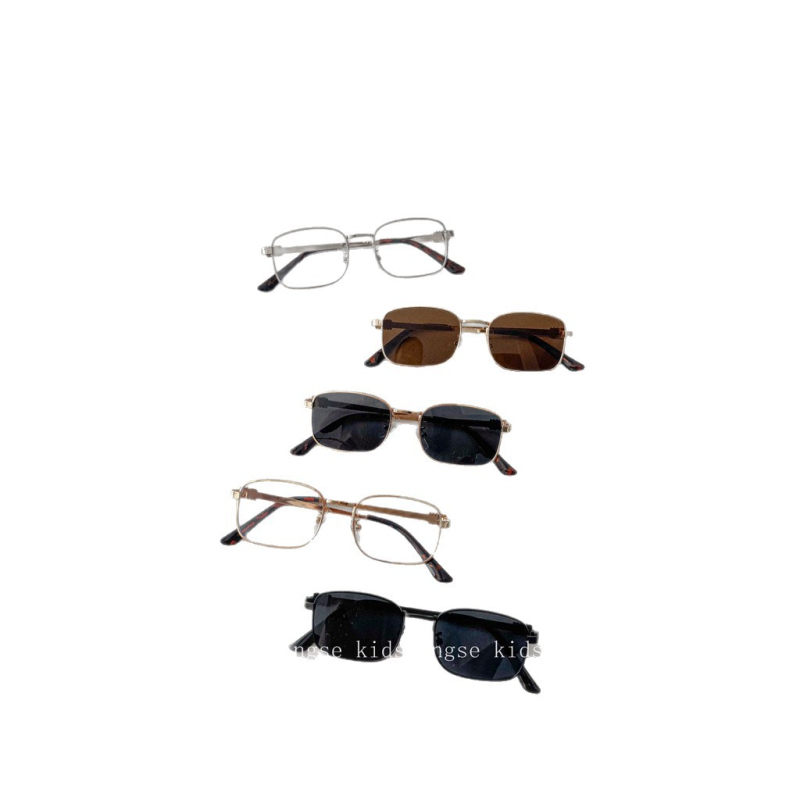 Dječje sunčane naočale s korejskim retro dizajnom, kvadratni metalni okvir, UV400 PC leće, puni okvir, zaštita od sunca za putovanja