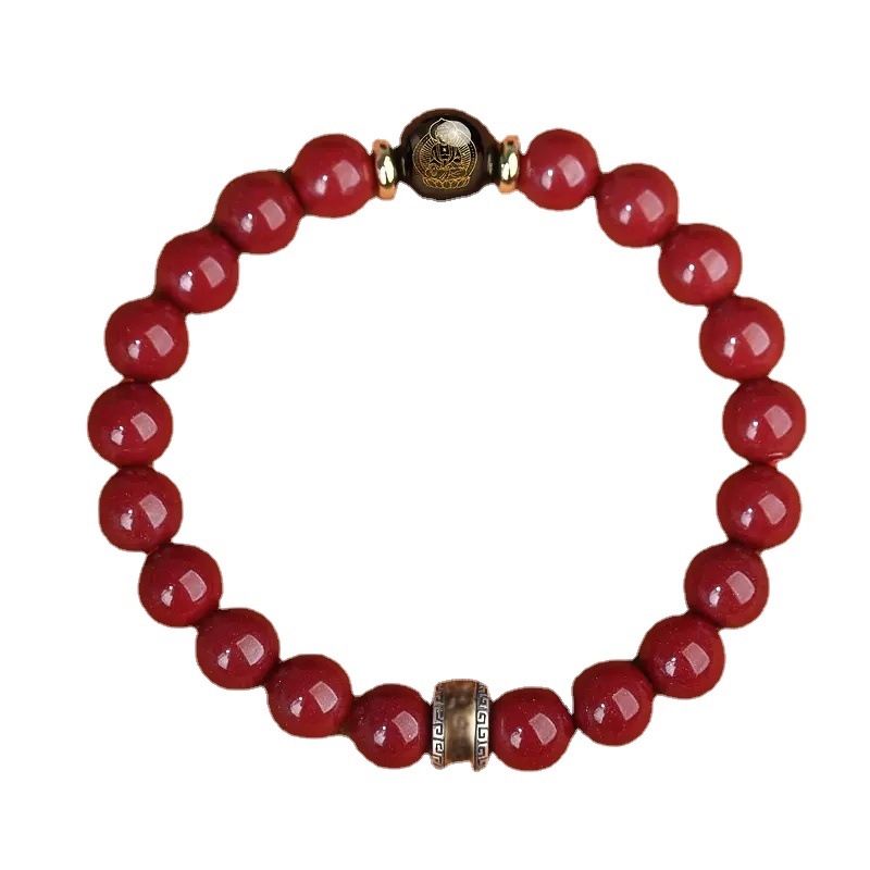 Narukvica od cinnabara s perlicama, unisex, 18 perli, 10 mm, zodijakalna Buddha narukvica, Godina Zeca